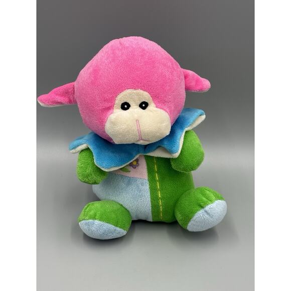 Pink Lamb Sheep Plush W/ Embroidered Flowers Front 9.5” Stuffed Animal Colorful - Picture 2 of 12